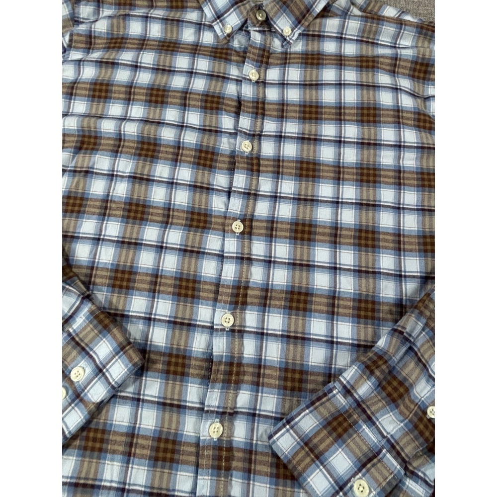 Savannah Shirt Plaid Button Down Long Sleeve Blue Brown Tencel Stretch Women's L - Picture 7 of 11